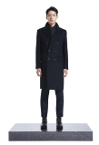 DOUBLE-BREASTED THREE BUTTON BLACK LONG COAT